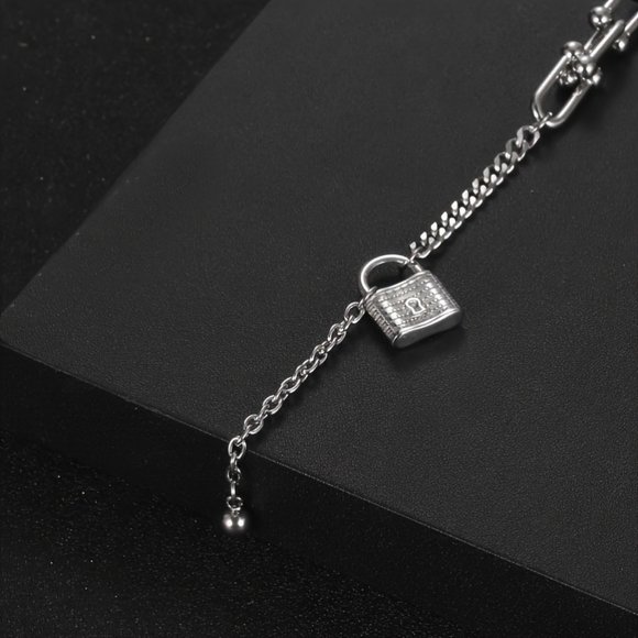 Trendy Stainless Steel Lock Tassel Pendant Necklace Padlock Chain Stainles - Picture 5 of 6